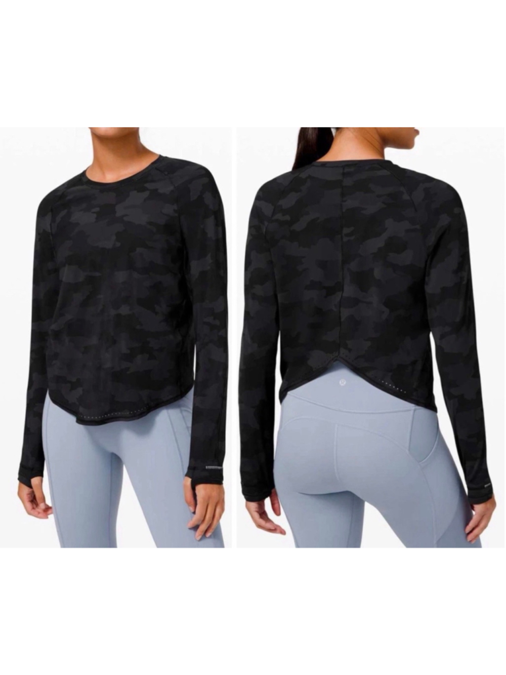 Lululemon Rise and Run Long Sleeve Women's Black Camo 6 Heritage SZ 8